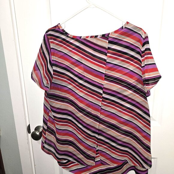 Dana Buchman Blouse Red Purple Black Tan Sheer Top Wrap Layered Size XL - Picture 2 of 6